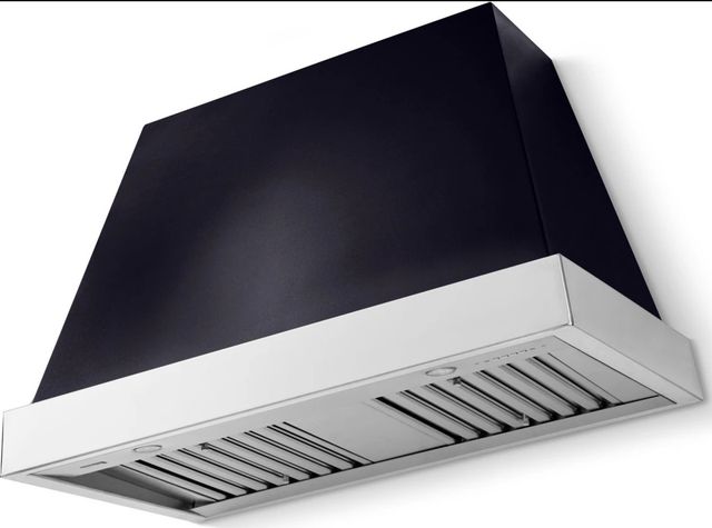 La Cornue CornuFé Euclid 44" Gloss Black Wall Mounted Range Hood with Polished Chrome Trim-0