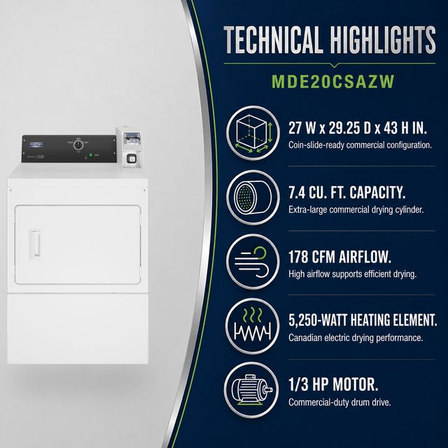 Maytag Commercial 7.4 Cu. Ft. Coin-Slide-Ready Electric Dryer - White-4