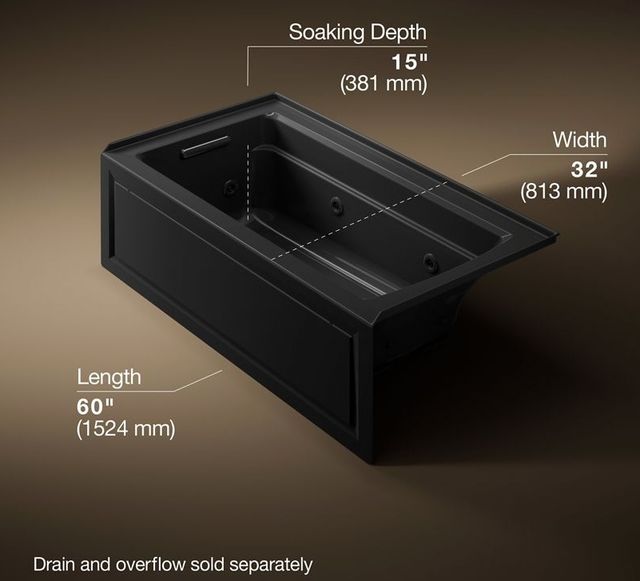  KOHLER® Archer® Black 60" x 32" Alcove Heated Whirlpool Bath - Left Drain-4