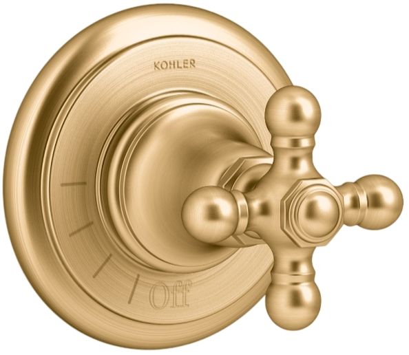 KOHLER® Artifacts® MasterShower® Vibrant Brushed Moderne Brass Volume Control Valve Trim with Cross Handle-0