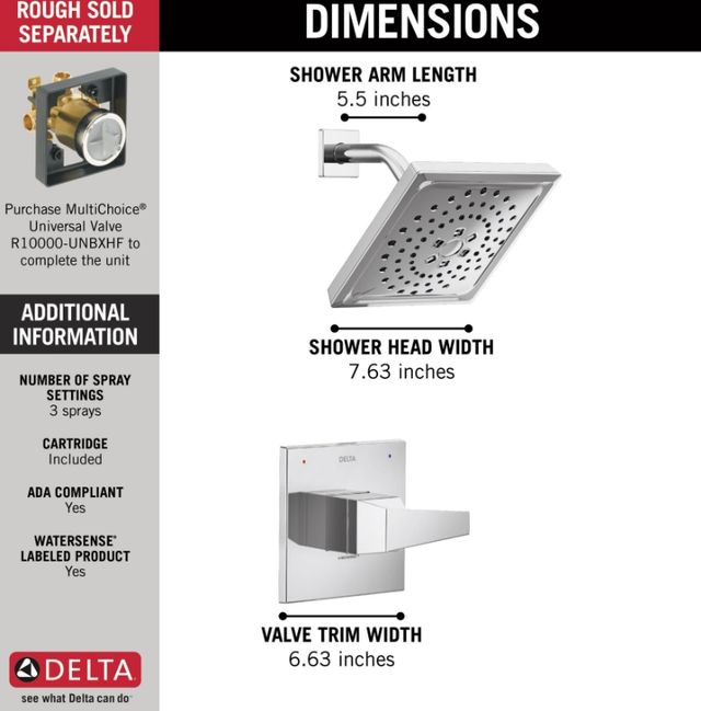 Delta Trillian® 14 Series Lumicoat® Chrome Stainless H2Okinetic Shower Only Trim-2