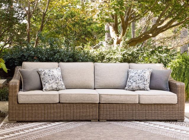 Signature Design by Ashley® Revare Beach 2-Piece Beige Fabric/Wicker Outdoor Sectional-1