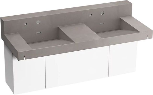 KOHLER® Constellation™ Ash Concrete 60" Wall-Mount Basin Lavatory System with Backsplash and White Powder-Coated Shroud-0