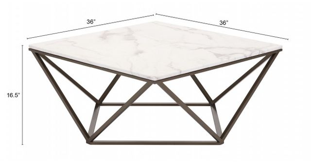 Zuo® Modern Tintern White Marble Coffee Table with Antique Brass Base-3