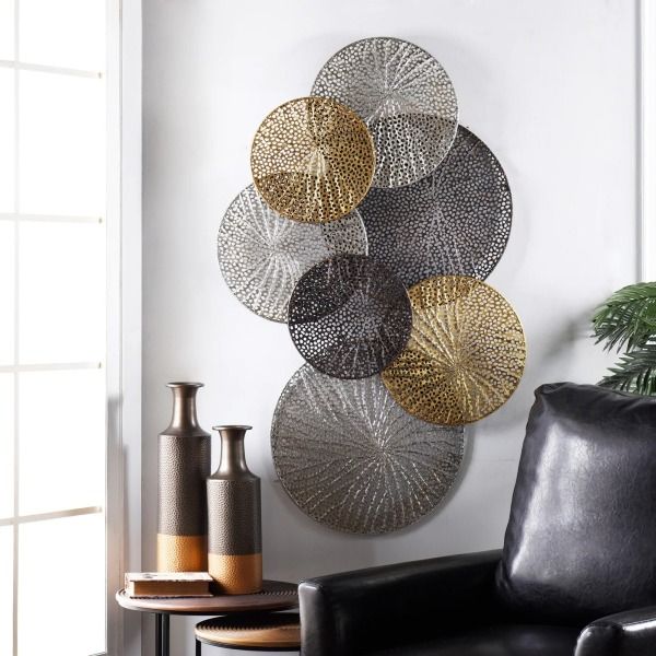 Harp & Finial® Sahara Gold/Iron/Silver Metal Art Disk Wall Sculpture-1