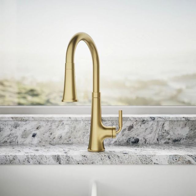 KOHLER® Tone® Vibrant Brushed Moderne Brass Kitchen Sink Faucet with 3-Function Sprayhead-3