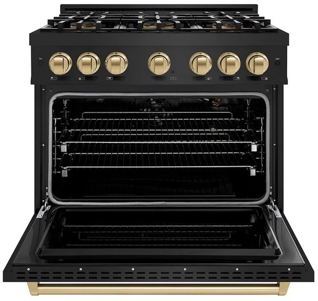 ZLINE Autograph Edition 36" 5.2 cu. ft. Gas Range with 6 Burner DuoPro™ Cooktop and Convection Gas Oven in Black Stainless Steel and Champagne Bronze Accents -1