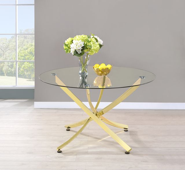 Coaster® Beckham Chanel Glass Top Dining Table with Brass Base-2