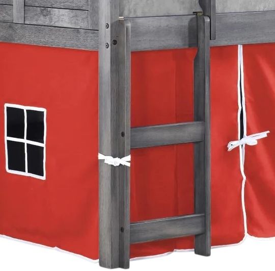 Donco Kids Louver Red/Antique Gray Youth Twin Loft Bed with Tent Kit-2