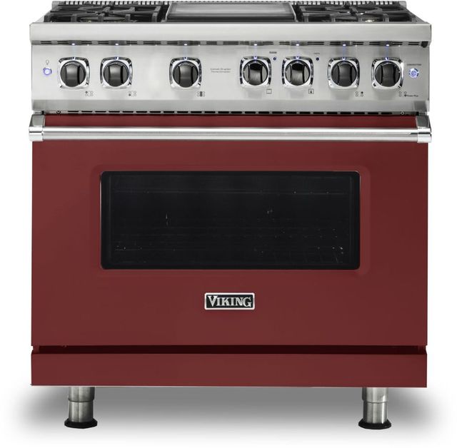 Viking® 5 Series 36" Reduction Red Pro Style Dual Fuel Liquid Propane Range with 12" Griddle-0