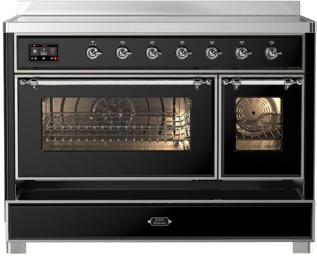 Ilve® Majestic III 48" Glossy Black Pro Style Induction Range with Triple Glass Door and Chrome Trim-2