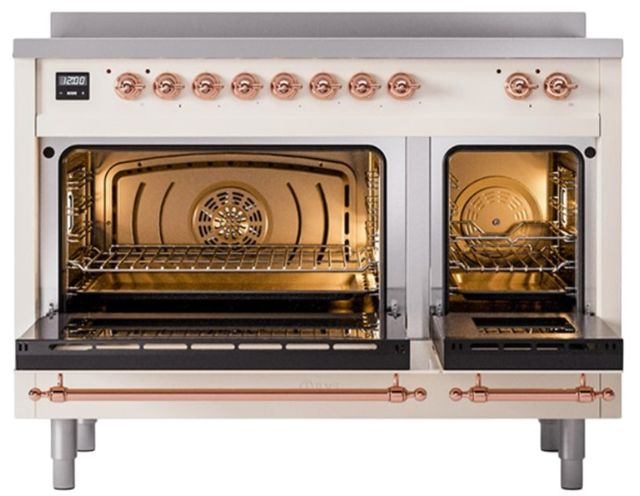 Ilve® Nostalgie II Noblesse 48'' Antique White Pro Style Induction Range with Copper Trim-1