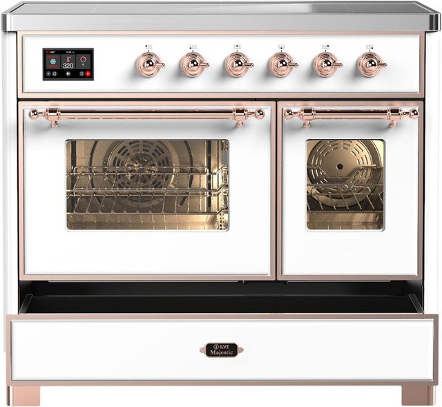 Ilve® Majestic III 40" White Pro Style Induction Range with Triple Glass Door and Copper Trim-2