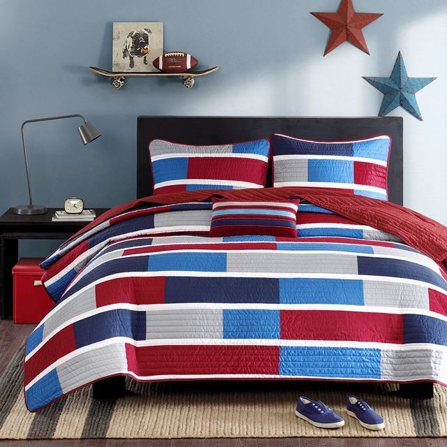 Olliix by Mi Zone Bradley Navy and Red Full/Queen Reversible Coverlet Set-0