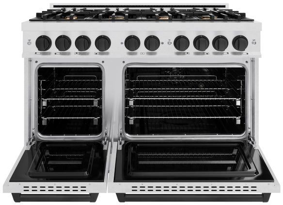 ZLINE Classic Series 48" Satin Stainless Steel Pro Style Dual Fuel Range with Matte Black Accents-3