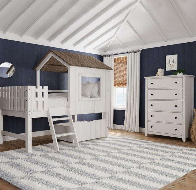 Westwood Design Lodge Cookies/Cream Youth Twin Loft Bed with Ladder and Fencing-1