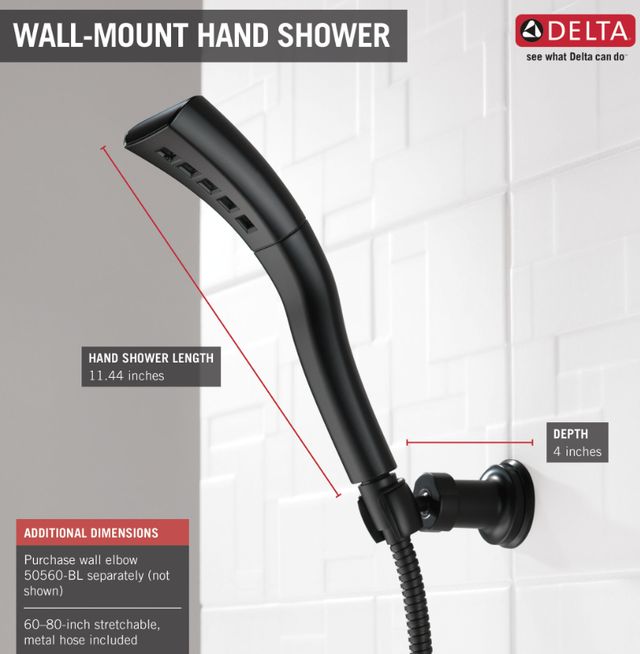 Delta Universal Showering Matte Black H2Okinetic® Single-Setting Adjustable Wall Mount Hand Shower-2