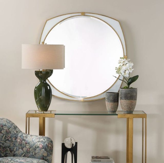 Uttermost® Estella Antique Gold/White Round Mirror-1