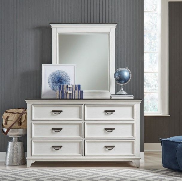 Liberty Furniture Allyson Park Charcoal/Wirebrushed White 74" Dresser and Mirror-1