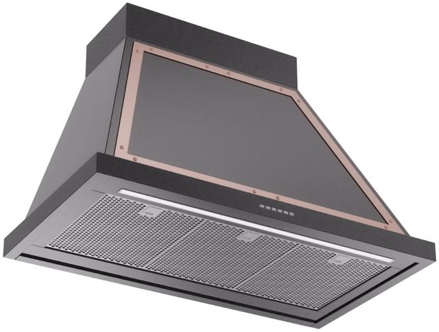 Ilve® Nostalgie II Noblesse 36" Glossy Black Wall Mounted Range Hood with Copper Trim-1