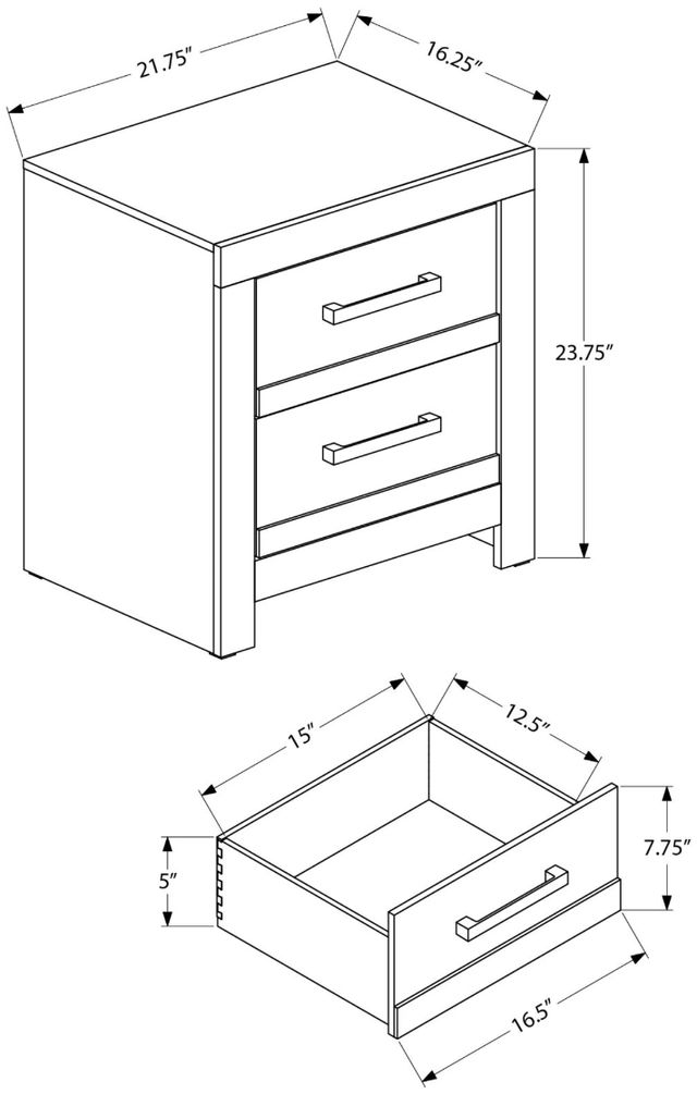 Monarch Specialties Inc. Grey Reclaimed 2-Drawer Nightstand-2