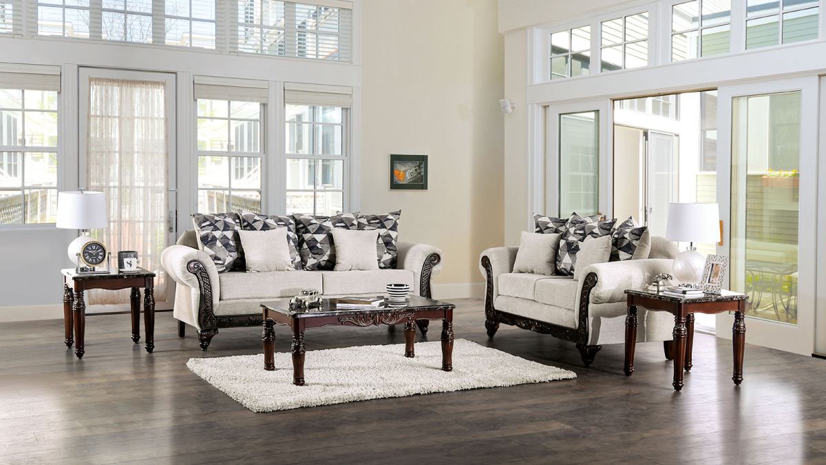 Furniture of America Cassani 2 Piece Light Gray Walnut Sofa Set