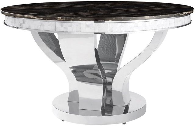 Coaster® Anchorage Brown Marble Round Dining Table with Chrome Base -0