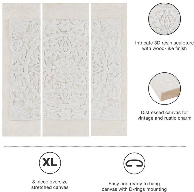 Olliix by Madison Park White Set of 3 White Mandala 3D Embellished Canvas Set-4