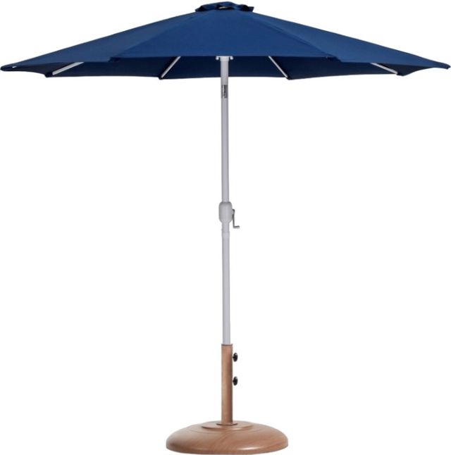 Meridian Furniture Fiji Matte White/Navy/Teak Aluminum Outdoor Patio Umbrella and Round Base-0