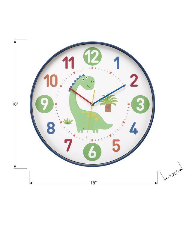 Monarch Specialties Inc. Multi-Colored 18" Wall Clock For Kids with Dinosaur Image-2