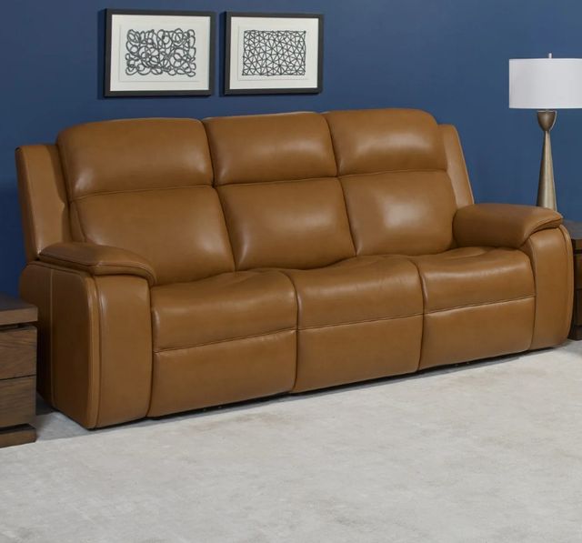 Flexsteel® Ziggy Camel Leather Power Reclining Sofa with Power Headrest and Lumbar-2