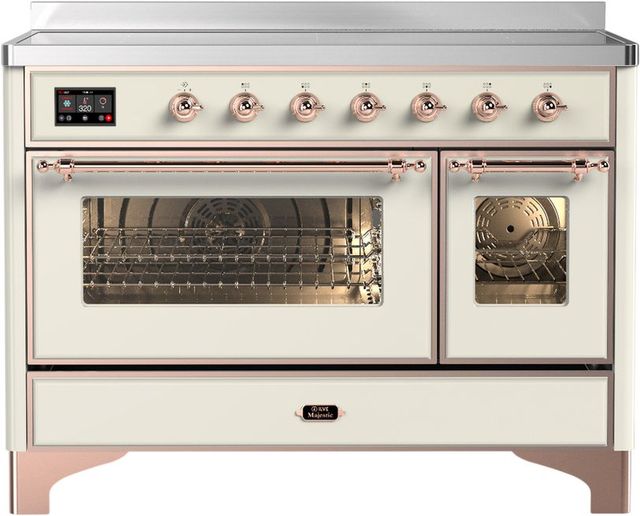 Ilve® Majestic III 48" Antique White Pro Style Induction Range with 6 Elements and Copper Trim-0