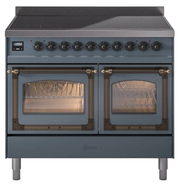 Ilve® Nostalgie II Noblesse 40'' Blue Gray Pro Style Induction Range with Burnished Trim-0