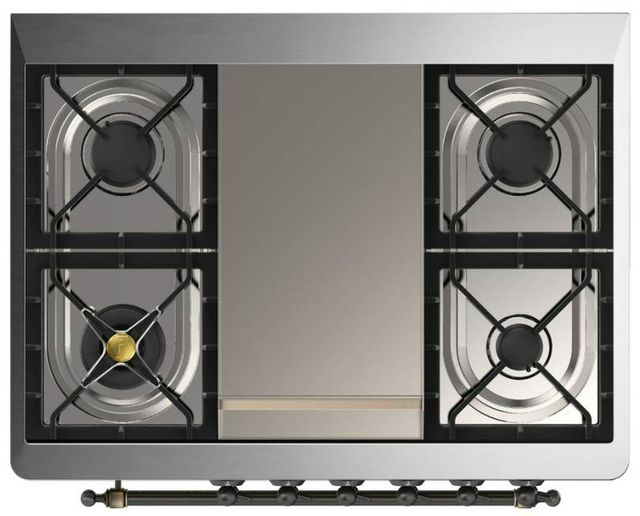 Ilve® Majestic III 36" White Pro Style Dual Fuel Natural Gas Range with Solid Door and Burnished Trim-2