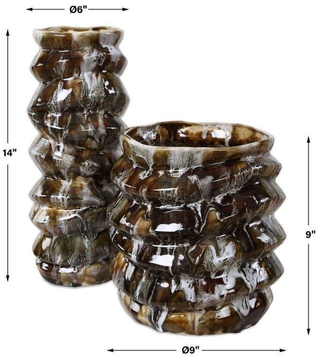 Uttermost® Cuoco 2-Piece Glazed Brown Vases-2
