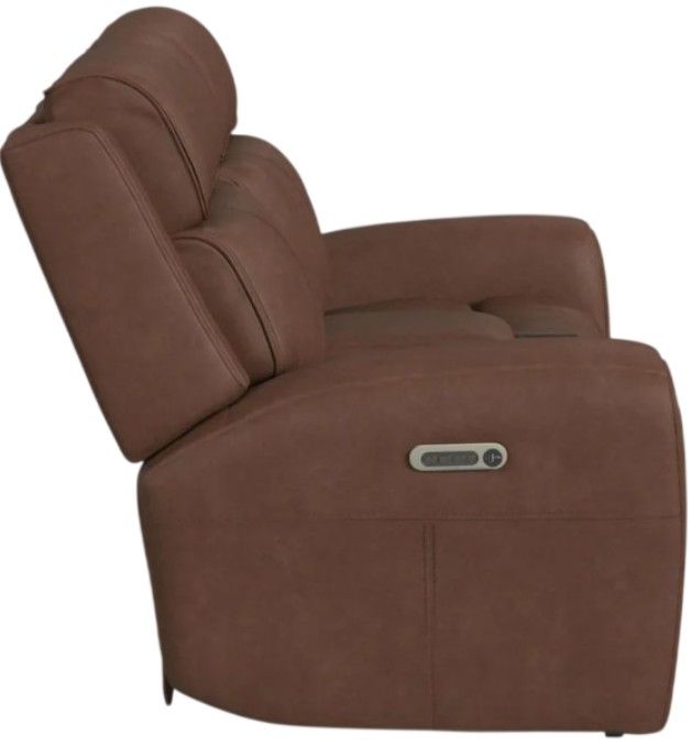 Flexsteel® Warren Classic Brown Leather Power Reclining Loveseat with Console, Power Headrest and Lumbar-3