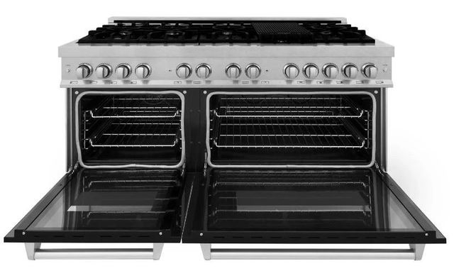 ZLINE 60" Satin Stainless Steel Pro Style Dual Fuel Range with Black Matte Door-1
