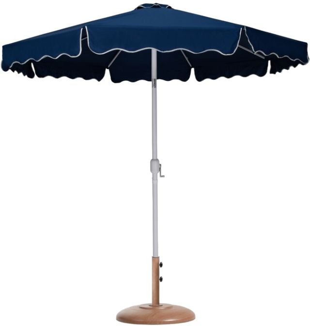 Meridian Furniture Amalfi Navy/Matte White/Teak Aluminum Outdoor Patio Umbrella and Round Base-0