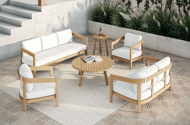 New Classic® Home Furnishings Wesley White Acacia/Fabric Outdoor Patio Sofa-1