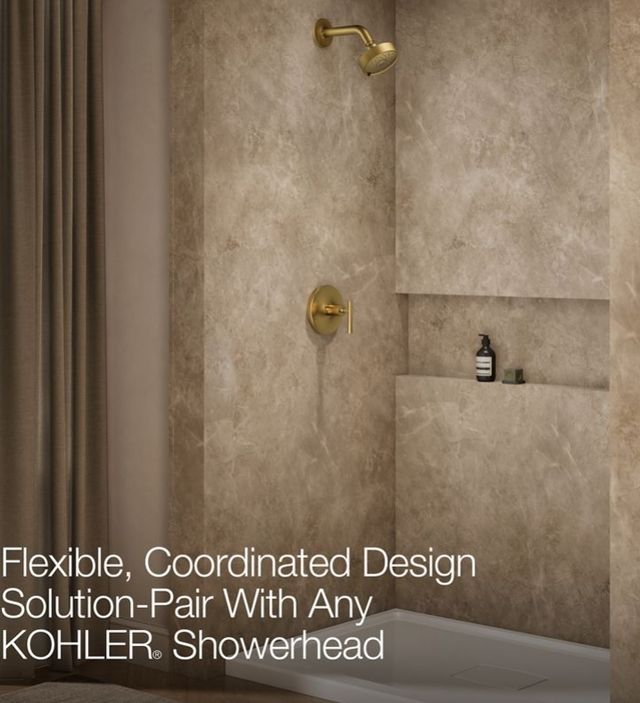 KOHLER® Purist® Rite-Temp® Vibrant Brushed Moderne Brass Shower Trim Kit with Lever Handle-3