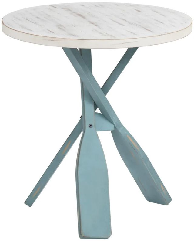 Crestview Collection Chesapeake Distressed White Accent Table with Aqua Base-0