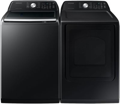Front view of the Samsung Brushed Black Laundry Pair