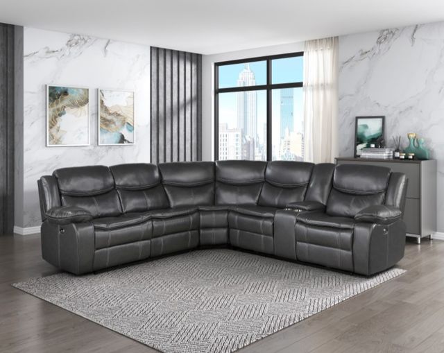 Homelegance® Fargo 3-Piece Dark Gray Curved Power Reclining Sectional with Console-1