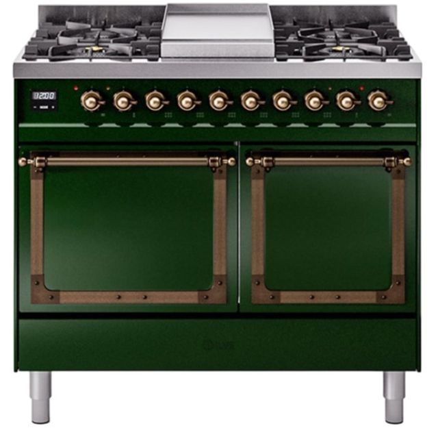 Ilve® Nostalgie II Noblesse 40'' Emerald Green Pro Style Dual Fuel Range with Burnished Trim-0