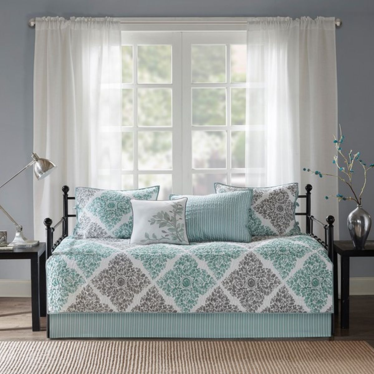 Madison Park 6 Piece Daybed Cover Set in Claire Diamond Aqua Print deals