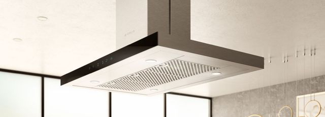 Elica Techne Series Maggiore 36" Stainless Steel Island Range Hood with Black Glass Trim-1