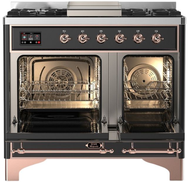 Ilve® Majestic III 40" Graphite Matte Pro Style Dual Fuel Natural Gas Range with Triple Glass Door and Copper Trim-1