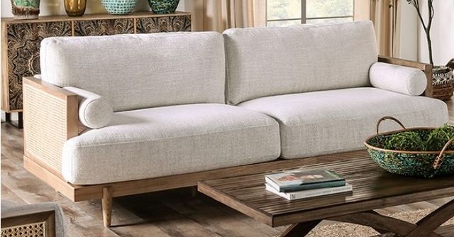 Furniture of America® Alesund Beige/ Light Oak Sofa-0