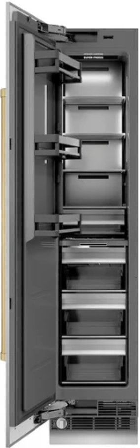 ZLINE Autograph Edition 18 in. 8.6 Cu. Ft. Left Hinge Column Freezer in Stainless Steel with Graphite Gray Interior and Champagne Bronze Accents-1