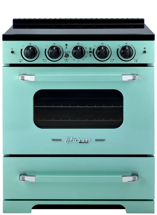 Unique Appliances Classic Retro 30" Ocean Mist Turquoise Slide-In Induction Range-0